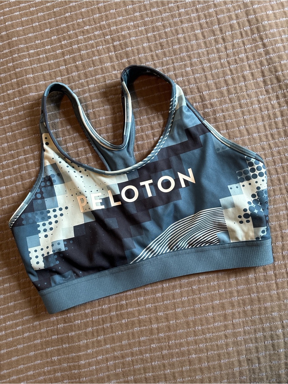 Adidas x Peloton Lg Primegreen Sports Bra Blue Geometric Keyhole Racerback